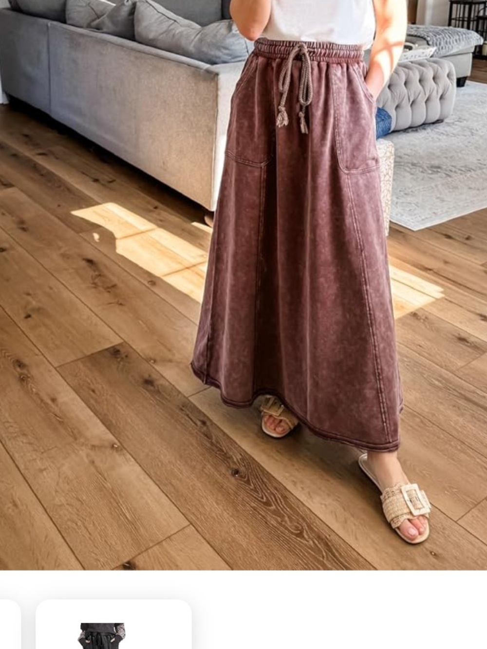 Drawstring Maxi Skirt in vintage brown 
Sweatshirt fabric
